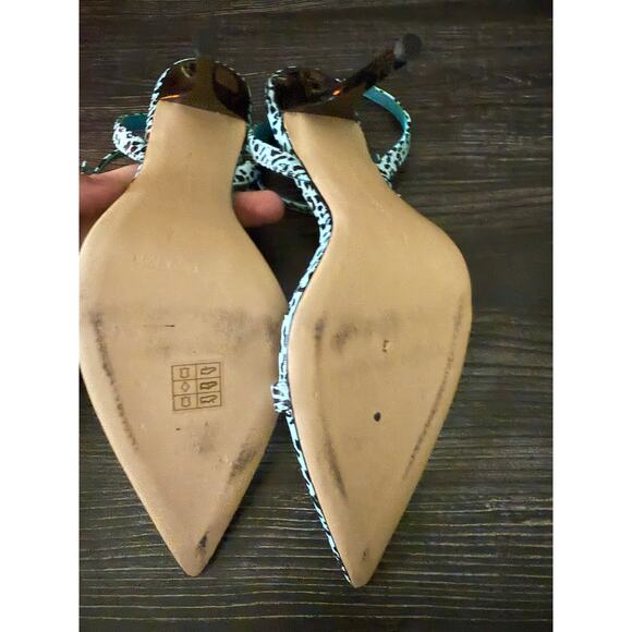 NWOT GOOD AMERICAN Blue Leather Candy Leopard Sandals Sz. 7 - Picture 2 of 9